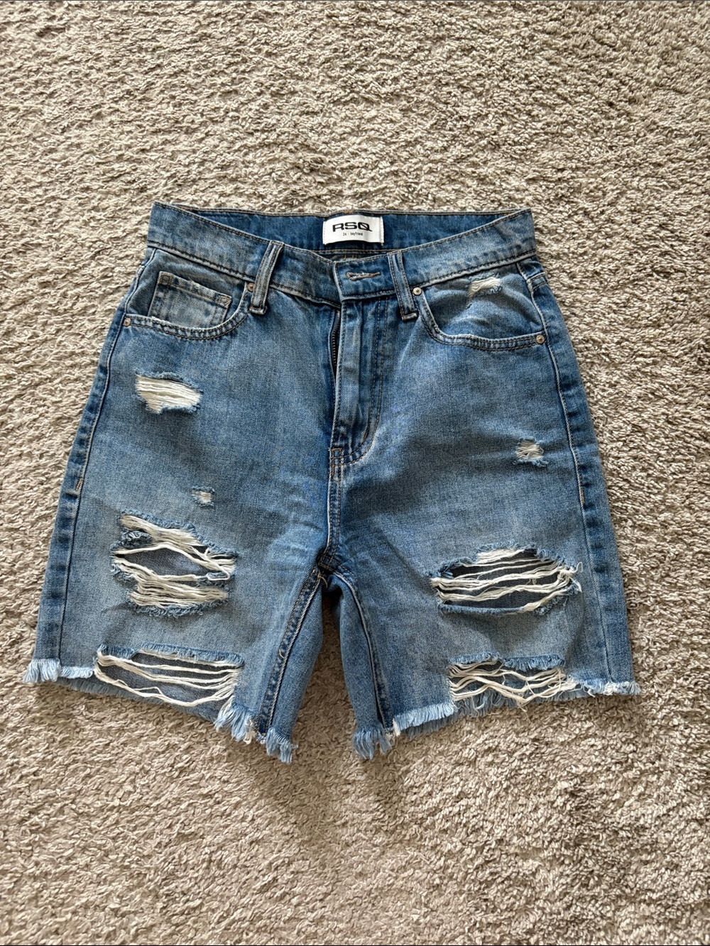 Distressed Blue Denim Boyfriend Shorts